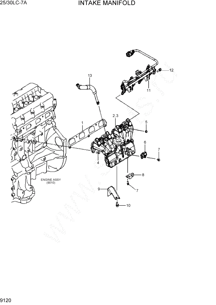 Схема запчастей Hyundai 25/30LC-7A - PAGE 9120 INTAKE MANIFOLD ДВИГАТЕЛЬ БАЗА