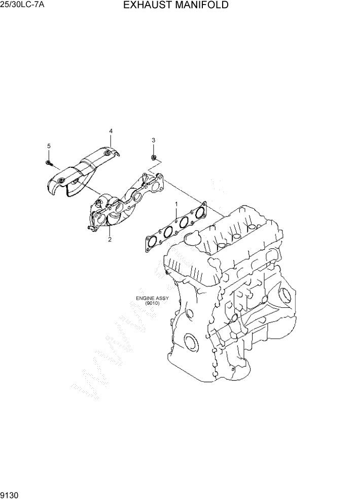 Схема запчастей Hyundai 25/30LC-7A - PAGE 9130 EXHAUST MANIFOLD ДВИГАТЕЛЬ БАЗА