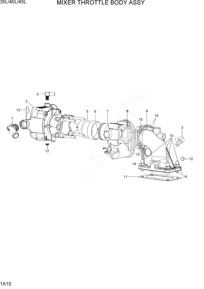 Схема запчастей Hyundai 35/40/45L - PAGE 1A10 MIXER THROTTLE BODY ASSY СИСТЕМА ДВИГАТЕЛЯ