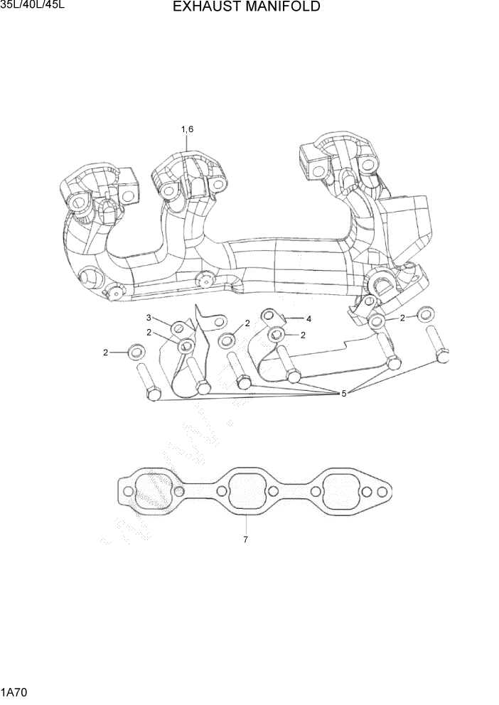 Схема запчастей Hyundai 35/40/45L - PAGE 1A70 EXHAUST MANIFOLD СИСТЕМА ДВИГАТЕЛЯ