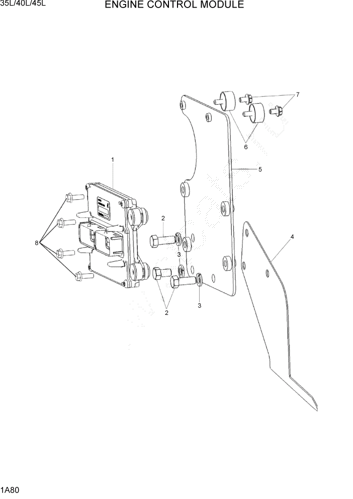 Схема запчастей Hyundai 35/40/45L - PAGE 1A80 ENGINE CONTROL MODULE СИСТЕМА ДВИГАТЕЛЯ