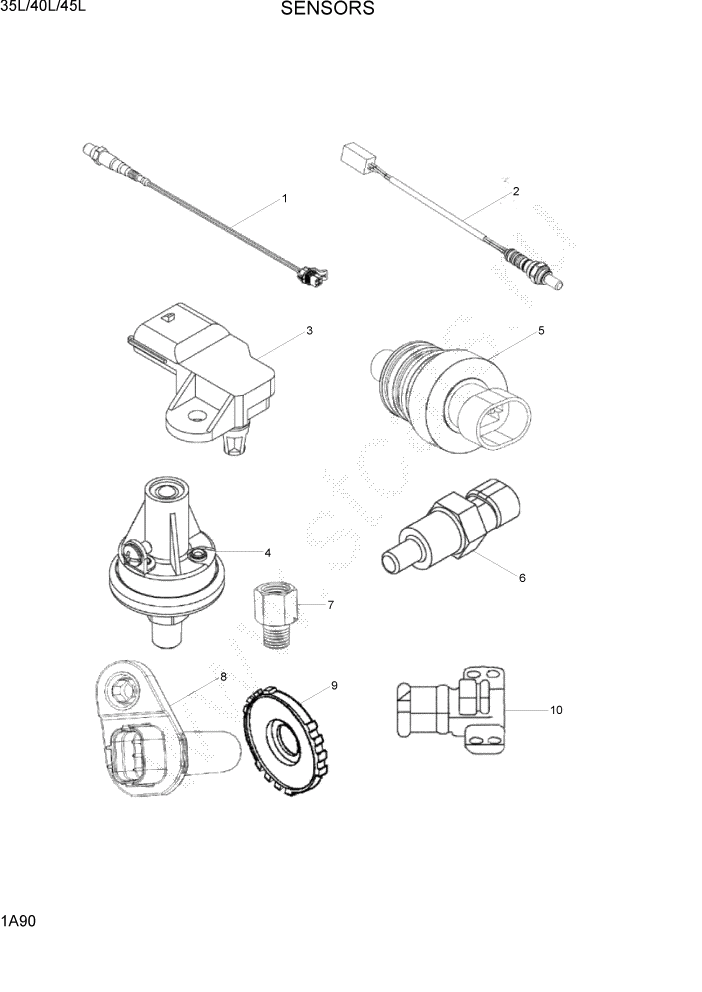 Схема запчастей Hyundai 35/40/45L - PAGE 1A90 SENSORS СИСТЕМА ДВИГАТЕЛЯ