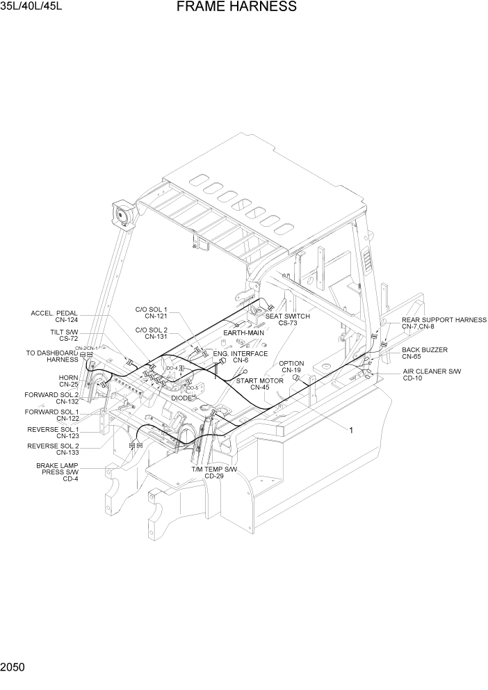 Схема запчастей Hyundai 35/40/45L - PAGE 2050 FRAME HARNESS ЭЛЕКТРИЧЕСКАЯ СИСТЕМА