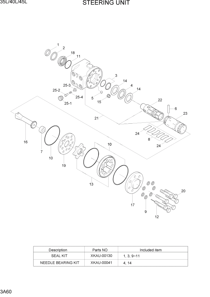 Схема запчастей Hyundai 35/40/45L - PAGE 3A60 STEERING UNIT ГИДРАВЛИЧЕСКАЯ СИСТЕМА