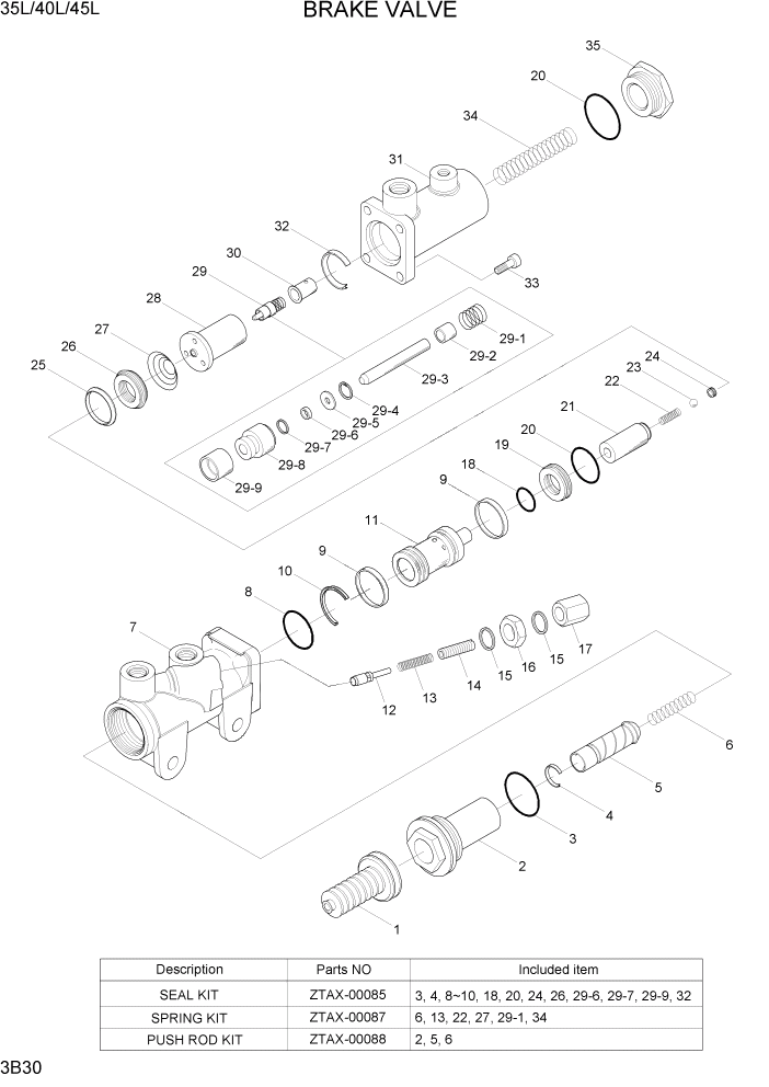 Схема запчастей Hyundai 35/40/45L - PAGE 3B30 BRAKE VALVE ГИДРАВЛИЧЕСКАЯ СИСТЕМА