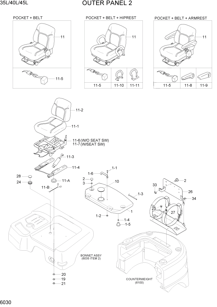Схема запчастей Hyundai 35/40/45L - PAGE 6030 OUTER PANEL 2 СТРУКТУРА