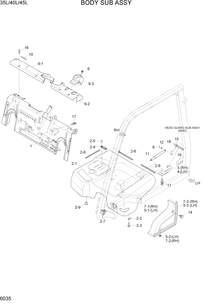 Схема запчастей Hyundai 35/40/45L - PAGE 6035 BODY SUB ASSY СТРУКТУРА