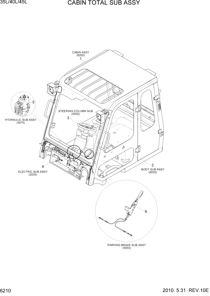 Схема запчастей Hyundai 35/40/45L - PAGE 6210 CABIN TOTAL SUB ASSY СТРУКТУРА