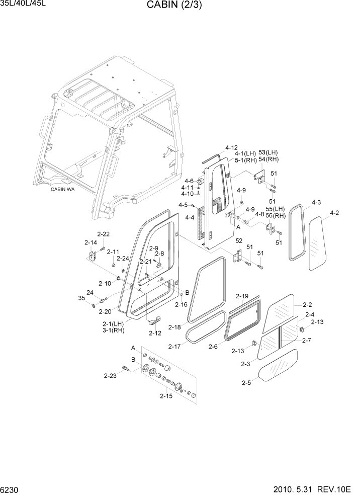 Схема запчастей Hyundai 35/40/45L - PAGE 6230 CABIN (2/3) СТРУКТУРА