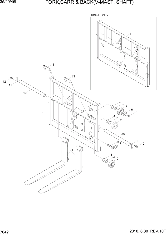 Схема запчастей Hyundai 35/40/45L - PAGE 7042 FORK, CARR & BKR(V-MAST, SHAFT) РАБОЧЕЕ ОБОРУДОВАНИЕ