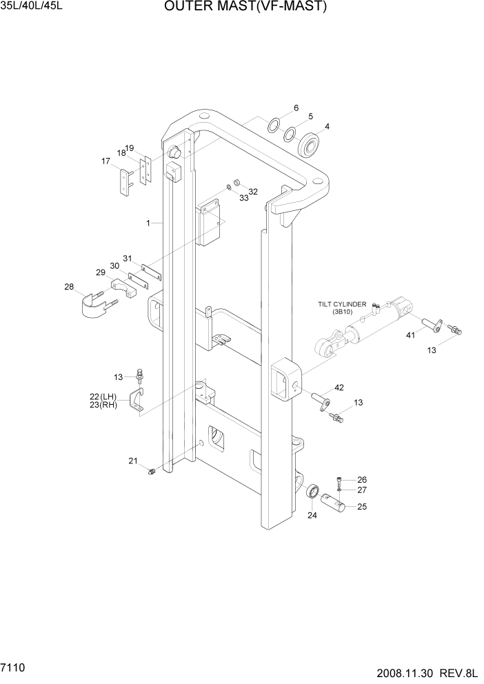 Схема запчастей Hyundai 35/40/45L - PAGE 7110 OUTER MAST(VF-MAST) РАБОЧЕЕ ОБОРУДОВАНИЕ