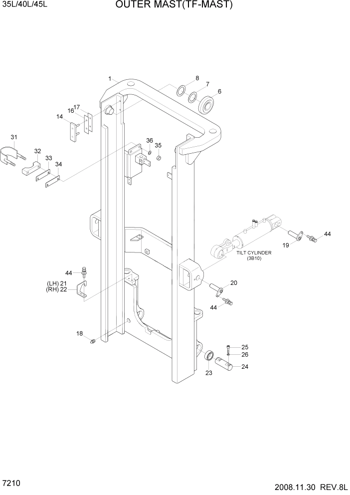 Схема запчастей Hyundai 35/40/45L - PAGE 7210 OUTER MAST(TF-MAST) РАБОЧЕЕ ОБОРУДОВАНИЕ