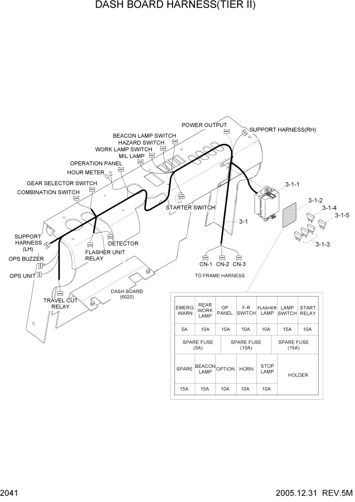 Схема запчастей Hyundai HLF15/HLF18-5 - PAGE 2041 DASH BOARD HARNESS(TIER II) ЭЛЕКТРИЧЕСКАЯ СИСТЕМА
