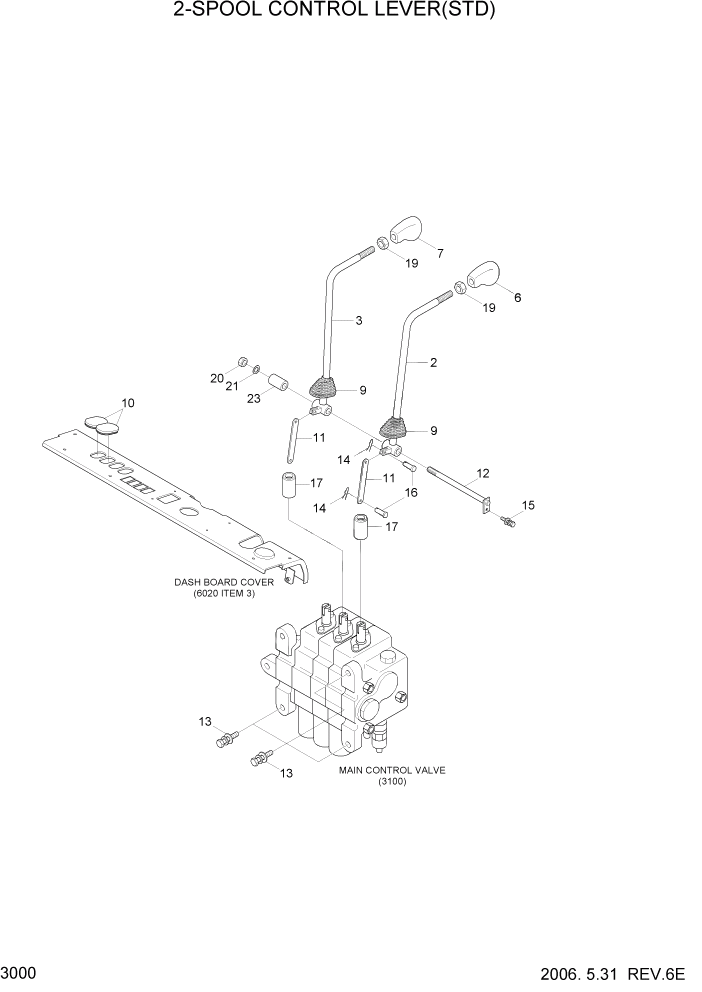 Схема запчастей Hyundai HLF15/HLF18-5 - PAGE 3000 2-SPOOL CONTROL LEVER(STD) ГИДРАВЛИЧЕСКАЯ СИСТЕМА