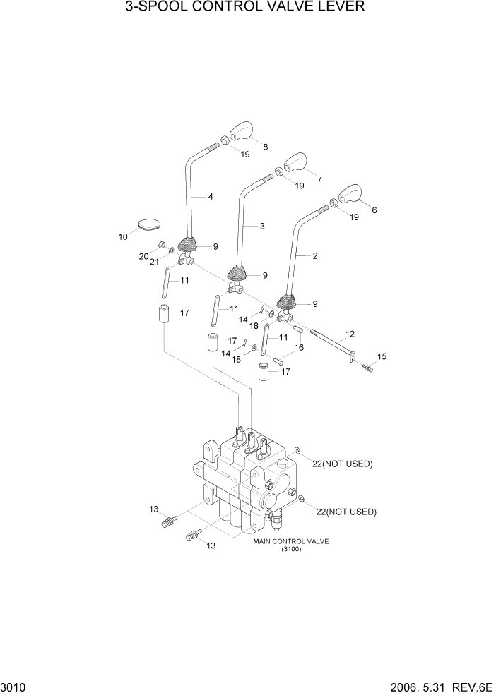 Схема запчастей Hyundai HLF15/HLF18-5 - PAGE 3010 3-SPOOL CONTROL LEVER(OPTION) ГИДРАВЛИЧЕСКАЯ СИСТЕМА
