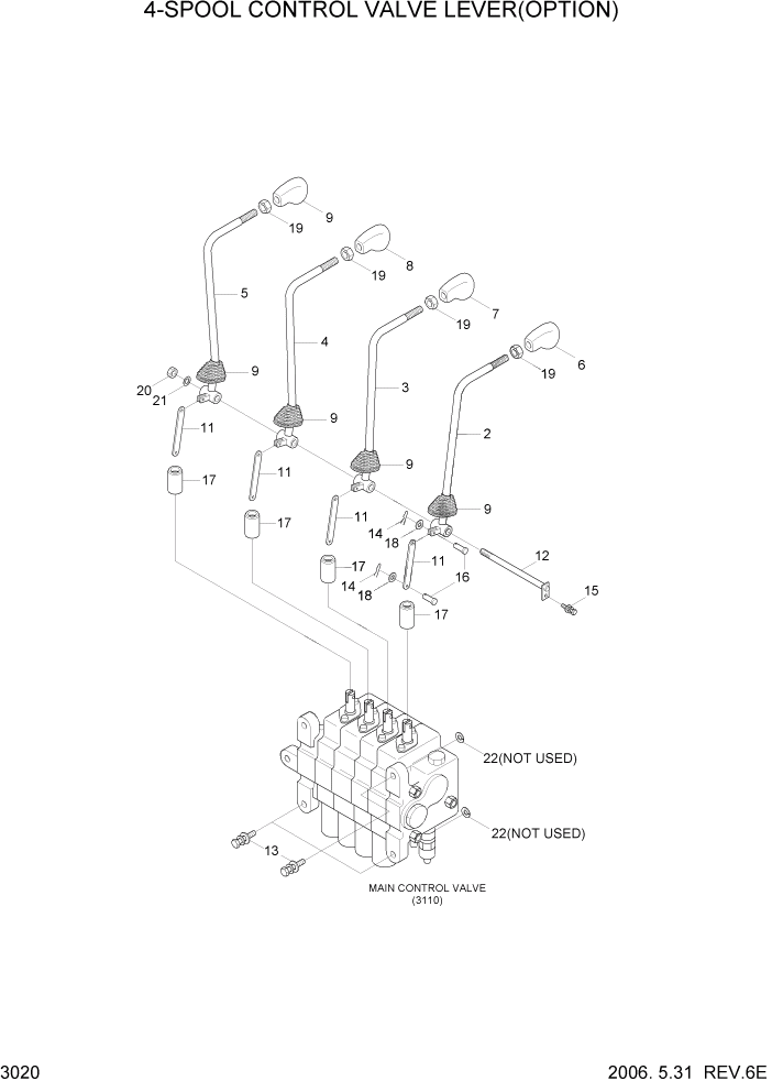 Схема запчастей Hyundai HLF15/HLF18-5 - PAGE 3020 4-SPOOL CONTROL LEVER(OPTION) ГИДРАВЛИЧЕСКАЯ СИСТЕМА