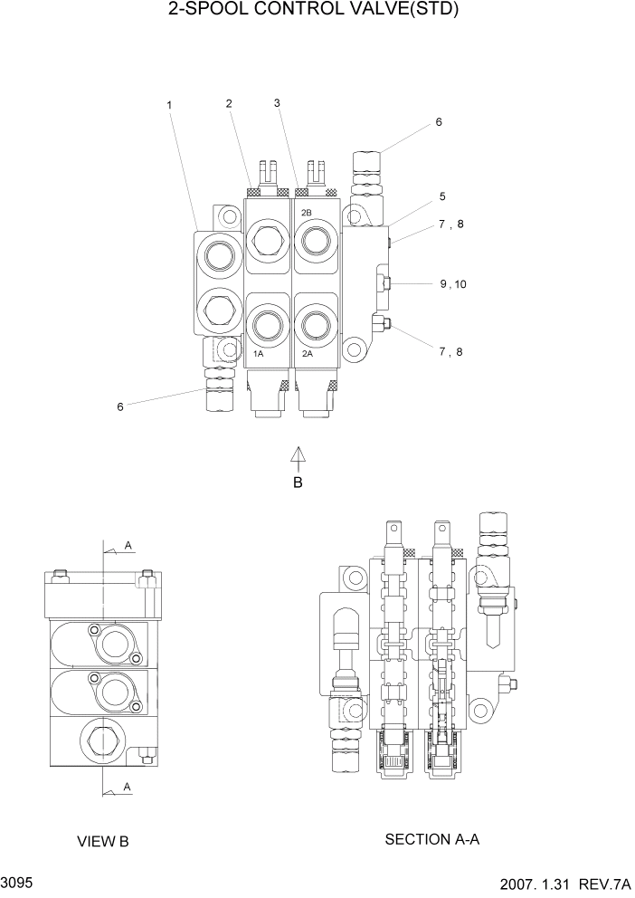 Схема запчастей Hyundai HLF15/HLF18-5 - PAGE 3095 2-SPOOL CONTROL VALVE(STD) ГИДРАВЛИЧЕСКАЯ СИСТЕМА