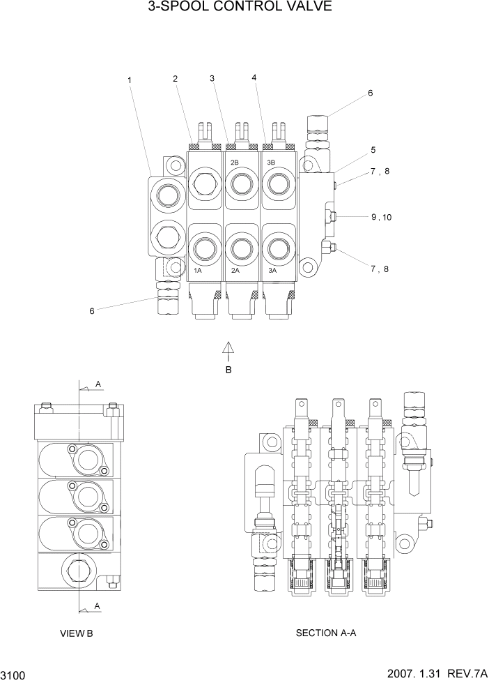 Схема запчастей Hyundai HLF15/HLF18-5 - PAGE 3100 3-SPOOL CONTROL VALVE(OPTION) ГИДРАВЛИЧЕСКАЯ СИСТЕМА