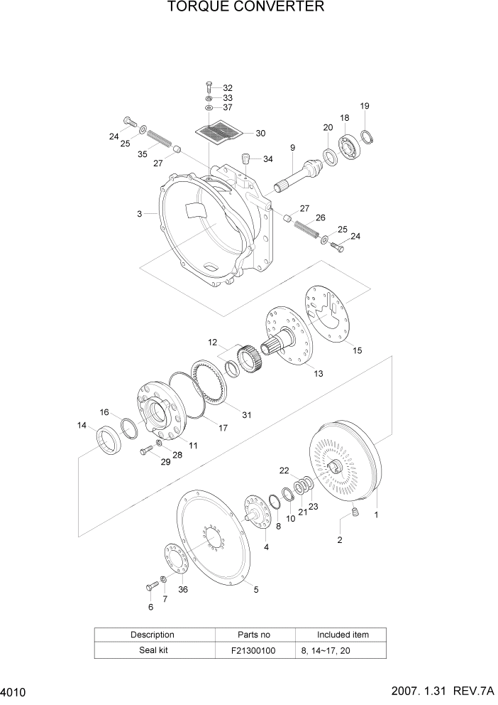 Схема запчастей Hyundai HLF15/HLF18-5 - PAGE 4010 TORQUE CONVERTER СИЛОВАЯ СИСТЕМА