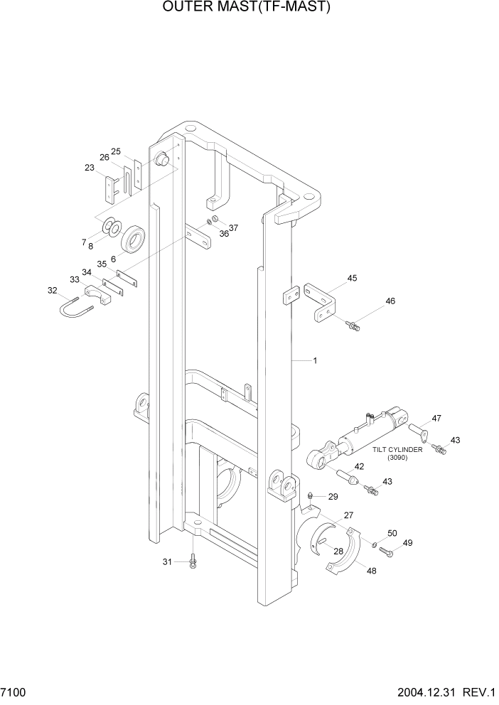 Схема запчастей Hyundai HLF15/HLF18-5 - PAGE 7100 OUTER MAST(TF-MAST) РАБОЧЕЕ ОБОРУДОВАНИЕ