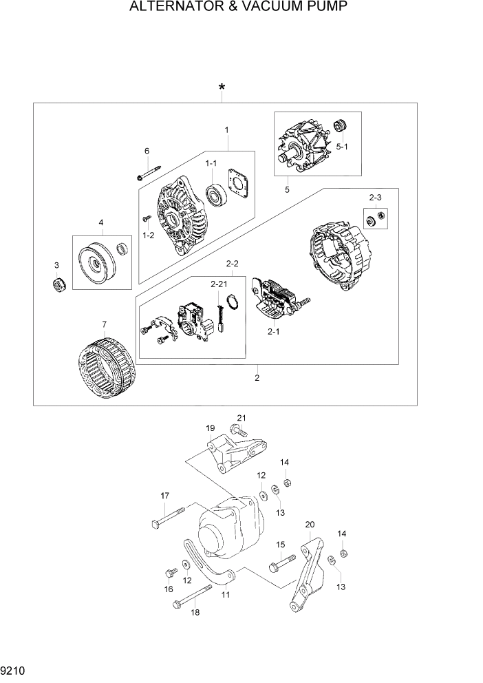 Схема запчастей Hyundai HLF15/HLF18-5 - PAGE 9210 ALTERNATOR & VACUUM PUMP ДВИГАТЕЛЬ БАЗА