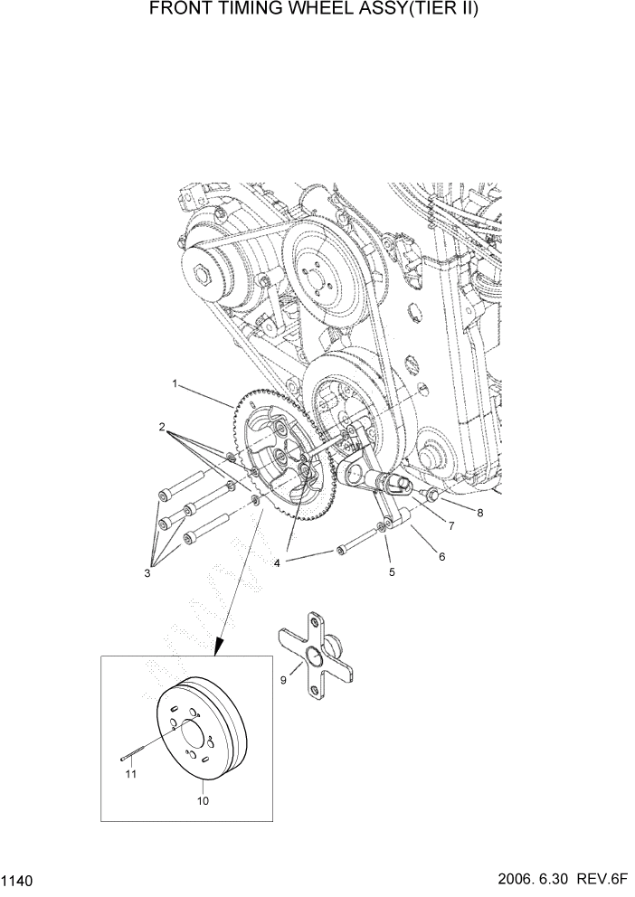 Схема запчастей Hyundai HLF15/HLF18C-5 - PAGE 1140 FRONT TIMING WHEEL ASSY(TIER II) СИСТЕМА ДВИГАТЕЛЯ