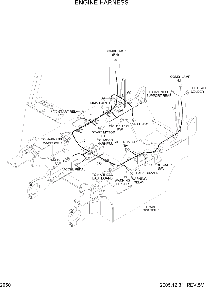 Схема запчастей Hyundai HLF15/HLF18C-5 - PAGE 2050 ENGINE HARNESS ЭЛЕКТРИЧЕСКАЯ СИСТЕМА