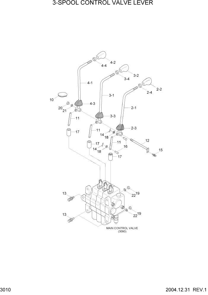 Схема запчастей Hyundai HLF15/HLF18C-5 - PAGE 3010 3-SPOOL CONTROL VALVE LEVER ГИДРАВЛИЧЕСКАЯ СИСТЕМА