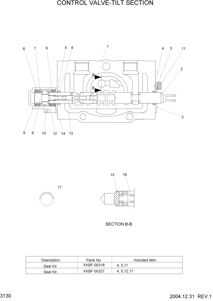 Схема запчастей Hyundai HLF15/HLF18C-5 - PAGE 3130 CONTROL VALVE-TILT SECTION ГИДРАВЛИЧЕСКАЯ СИСТЕМА
