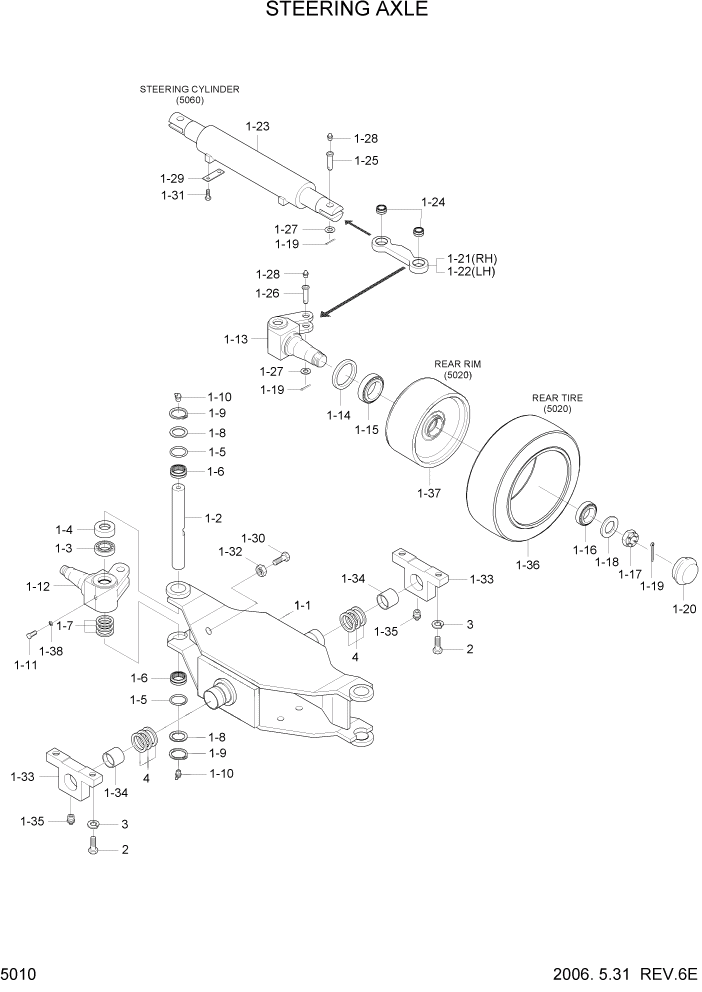 Схема запчастей Hyundai HLF15/HLF18C-5 - PAGE 5010 STEERING AXLE СИСТЕМА УПРАВЛЕНИЯ
