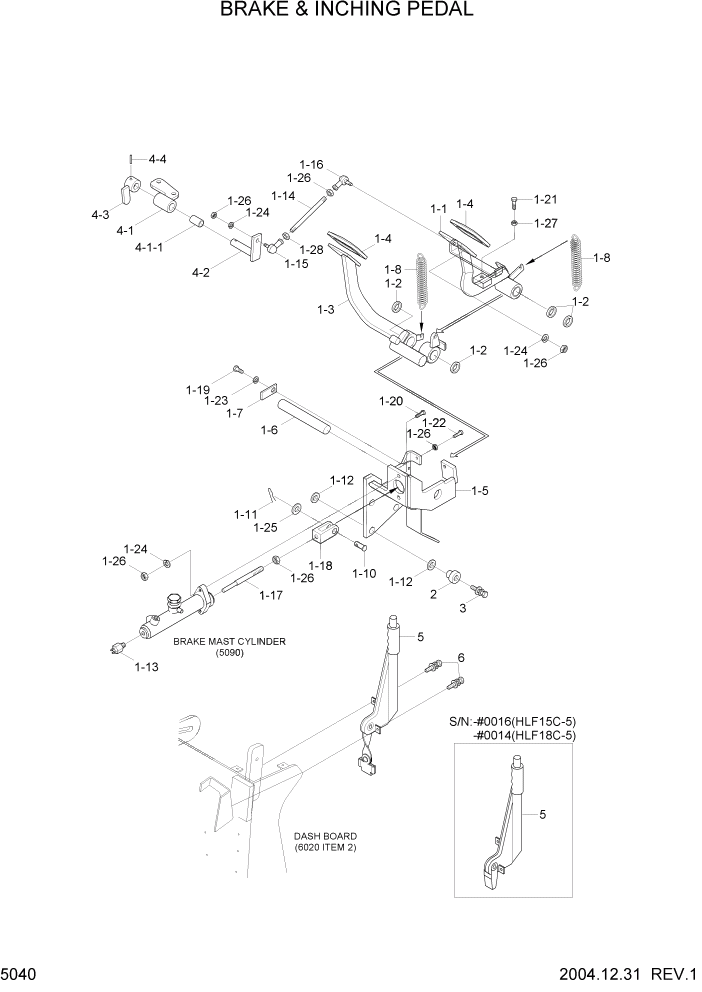 Схема запчастей Hyundai HLF15/HLF18C-5 - PAGE 5040 BRAKE & INCHING PEDAL СИСТЕМА УПРАВЛЕНИЯ