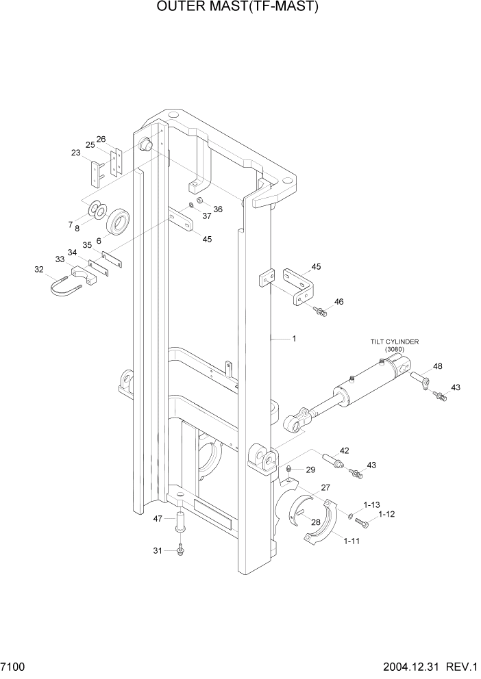Схема запчастей Hyundai HLF15/HLF18C-5 - PAGE 7100 OUTER MAST(TF-MAST) РАБОЧЕЕ ОБОРУДОВАНИЕ