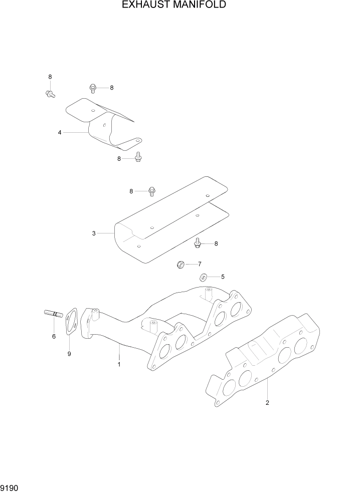 Схема запчастей Hyundai HLF15/HLF18C-5 - PAGE 9190 EXHAUST MANIFOLD ДВИГАТЕЛЬ БАЗА