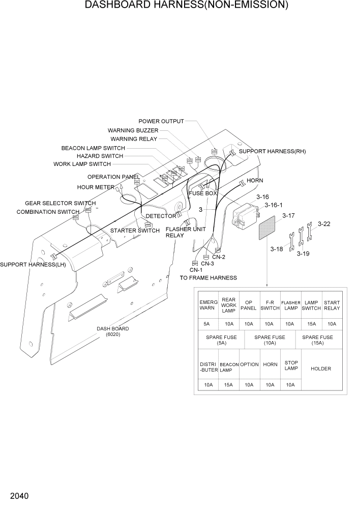 Схема запчастей Hyundai HLF20/HLF25/HLF30-5 - PAGE 2040 DASHBOARD HARNESS(NON-EMISSION) ЭЛЕКТРИЧЕСКАЯ СИСТЕМА