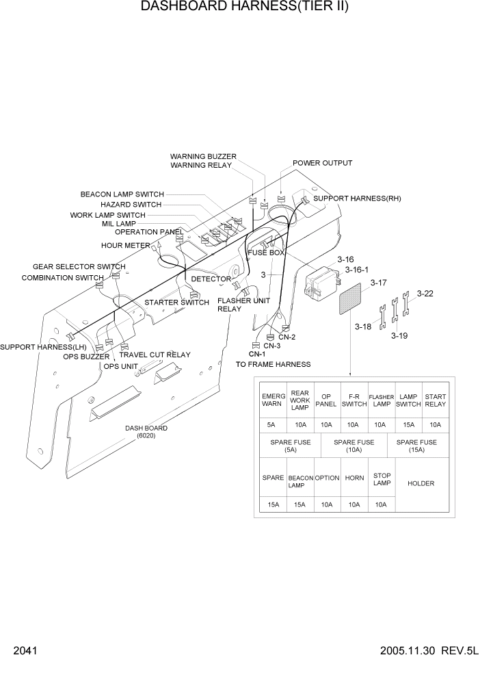 Схема запчастей Hyundai HLF20/HLF25/HLF30-5 - PAGE 2041 DASHBOARD HARNESS(TIER II) ЭЛЕКТРИЧЕСКАЯ СИСТЕМА