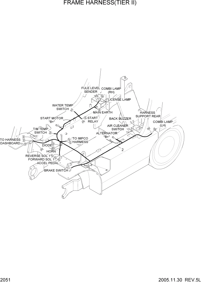 Схема запчастей Hyundai HLF20/HLF25/HLF30-5 - PAGE 2051 FRAME HARNESS(TIER II) ЭЛЕКТРИЧЕСКАЯ СИСТЕМА