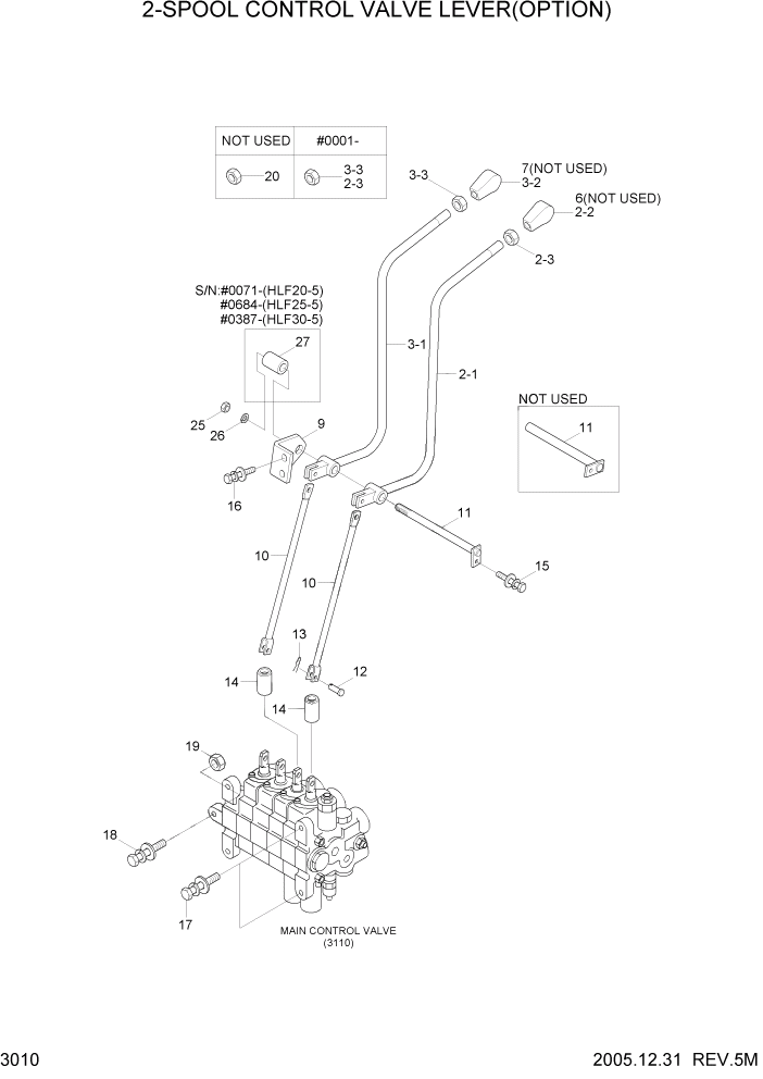 Схема запчастей Hyundai HLF20/HLF25/HLF30-5 - PAGE 3010 2-SPOOL CONTROL VALVE LEVER(OPTION) ГИДРАВЛИЧЕСКАЯ СИСТЕМА