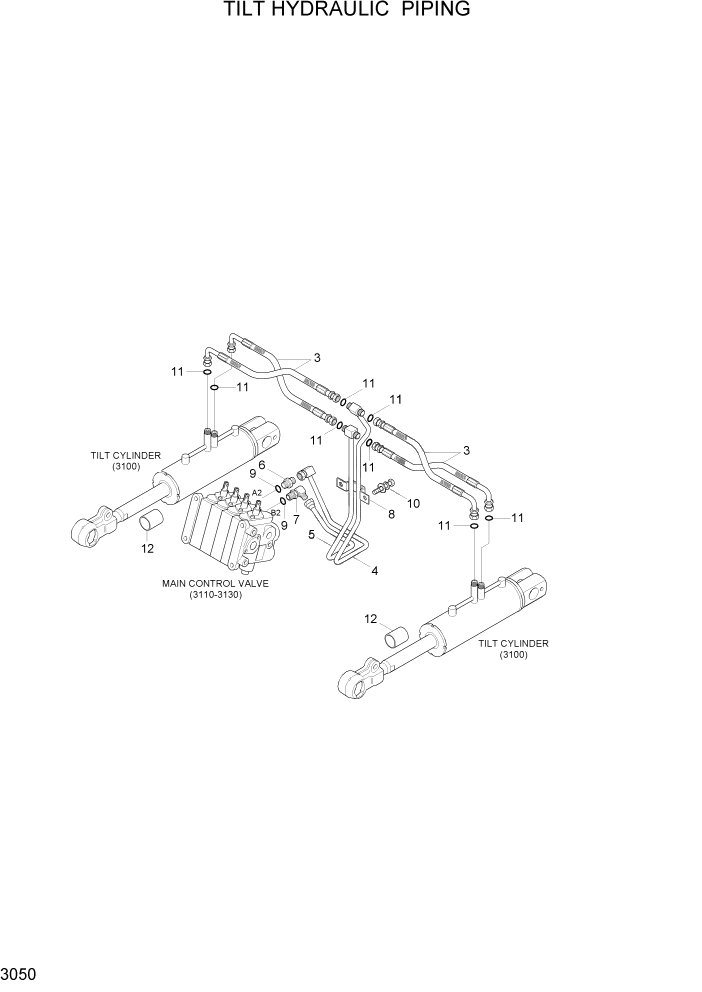 Схема запчастей Hyundai HLF20/HLF25/HLF30-5 - PAGE 3050 TILT HYDRAULIC PIPING ГИДРАВЛИЧЕСКАЯ СИСТЕМА