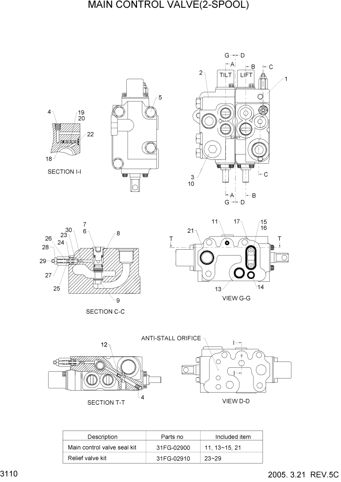 Схема запчастей Hyundai HLF20/HLF25/HLF30-5 - PAGE 3110 MAIN CONTROL VALVE(2-SPOOL) ГИДРАВЛИЧЕСКАЯ СИСТЕМА