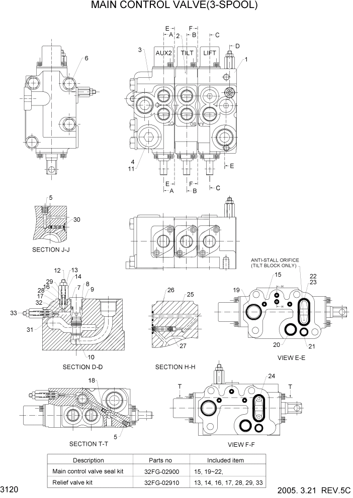 Схема запчастей Hyundai HLF20/HLF25/HLF30-5 - PAGE 3120 MAIN CONTROL VALVE(3-SPOOL) ГИДРАВЛИЧЕСКАЯ СИСТЕМА