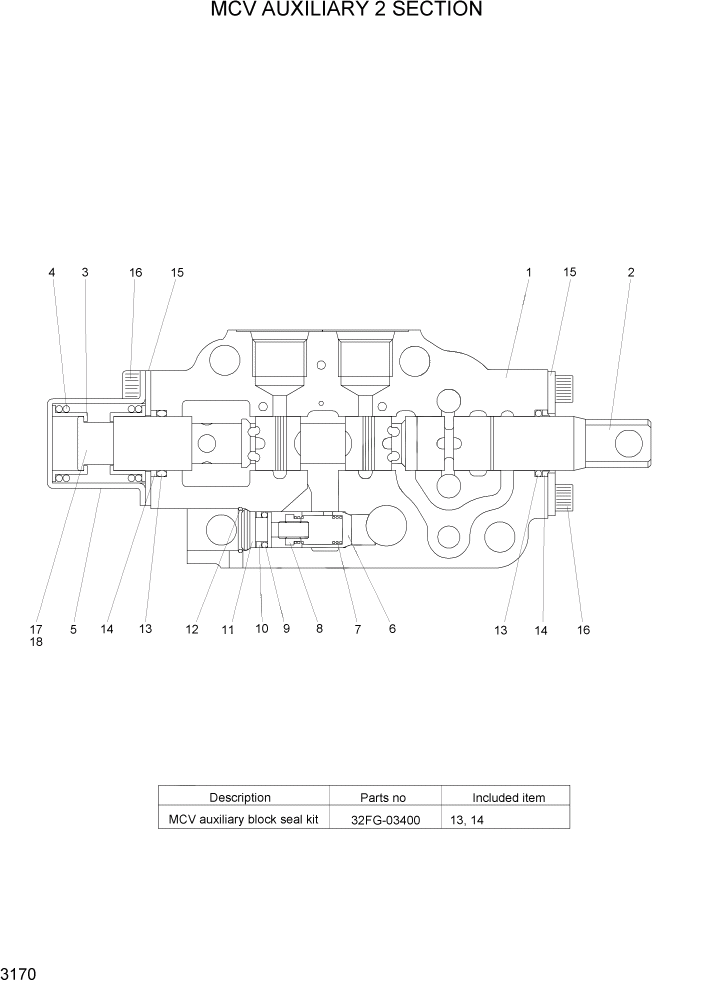 Схема запчастей Hyundai HLF20/HLF25/HLF30-5 - PAGE 3170 MCV AUXILIARY 2 SECTION ГИДРАВЛИЧЕСКАЯ СИСТЕМА