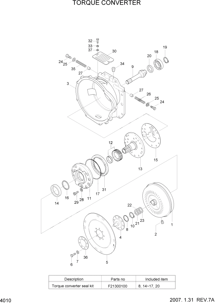 Схема запчастей Hyundai HLF20/HLF25/HLF30-5 - PAGE 4010 TORQUE CONVERTER СИЛОВАЯ СИСТЕМА