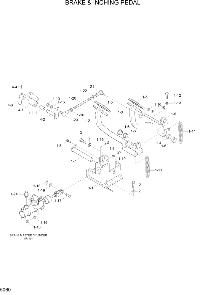 Схема запчастей Hyundai HLF20/HLF25/HLF30-5 - PAGE 5060 BRAKE & INCHING PEDAL СИСТЕМА УПРАВЛЕНИЯ