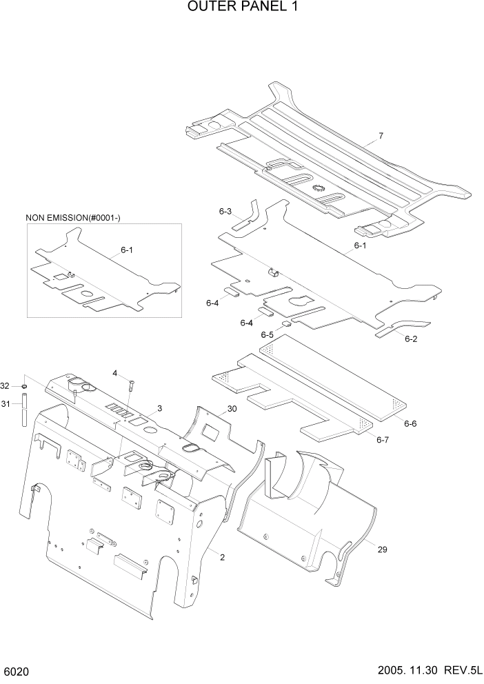 Схема запчастей Hyundai HLF20/HLF25/HLF30-5 - PAGE 6020 OUTER PANEL 1 СТРУКТУРА