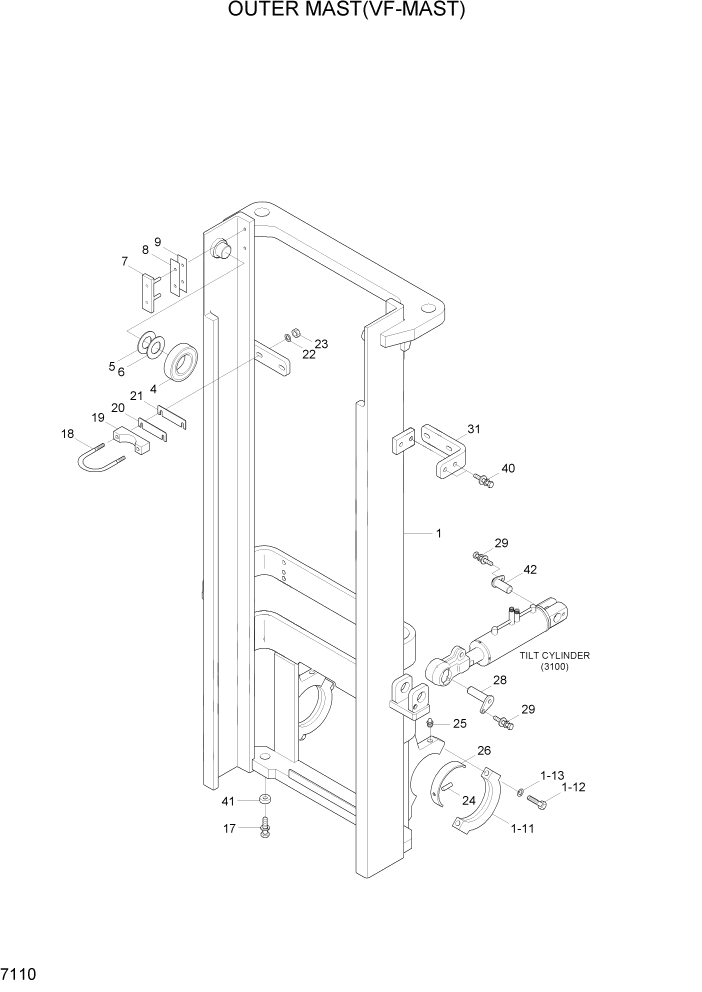 Схема запчастей Hyundai HLF20/HLF25/HLF30-5 - PAGE 7110 OUTER MAST(VF-MAST) РАБОЧЕЕ ОБОРУДОВАНИЕ