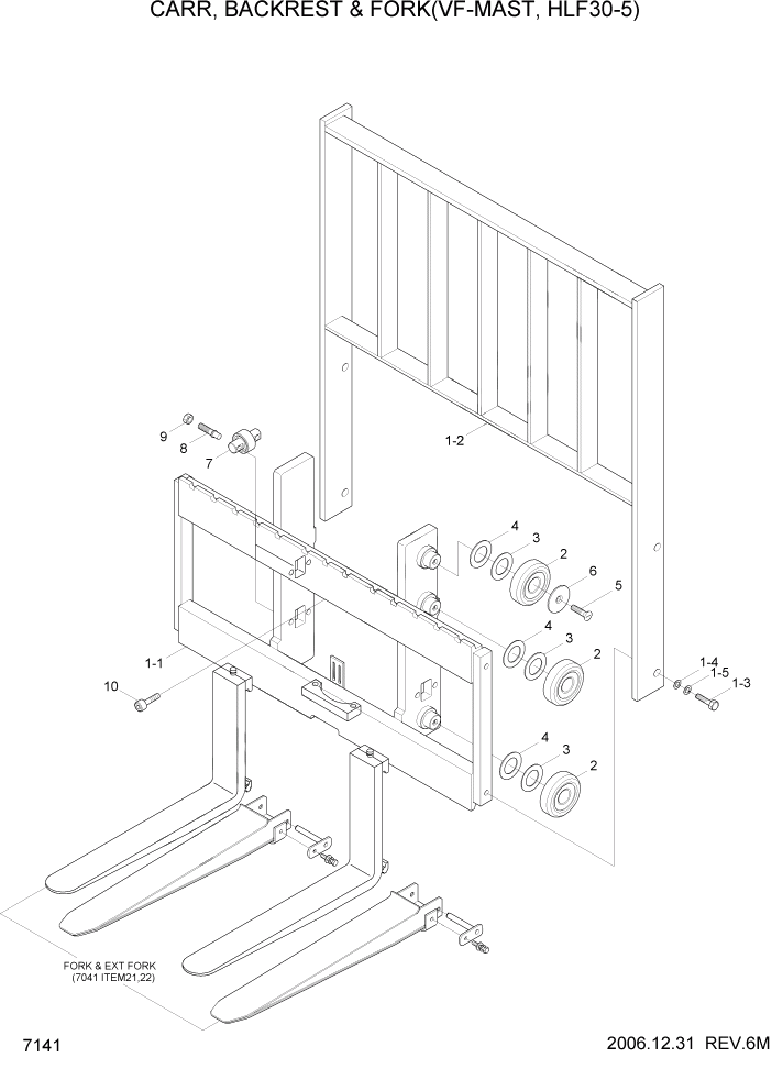 Схема запчастей Hyundai HLF20/HLF25/HLF30-5 - PAGE 7141 CARR,BACKREST & FORK(VF-MAST,HLF30-5) РАБОЧЕЕ ОБОРУДОВАНИЕ