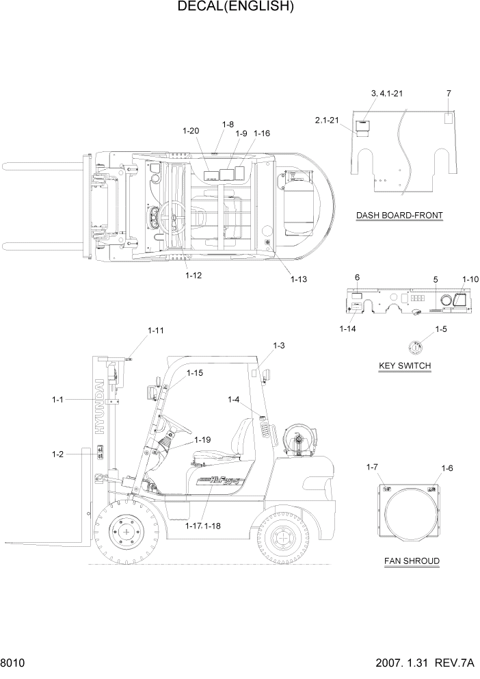 Схема запчастей Hyundai HLF20/HLF25/HLF30-5 - PAGE 8010 DECAL(ENGLISH) ДРУГИЕ ЧАСТИ