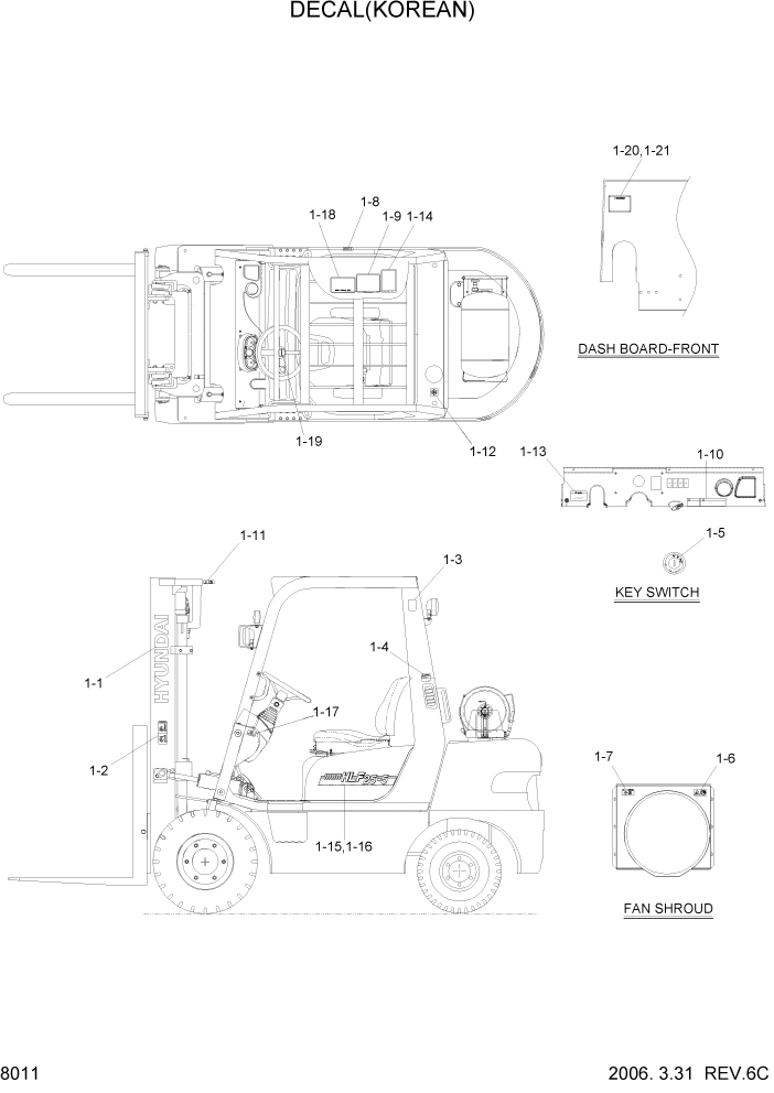Схема запчастей Hyundai HLF20/HLF25/HLF30-5 - PAGE 8011 DECAL(KOREAN) ДРУГИЕ ЧАСТИ