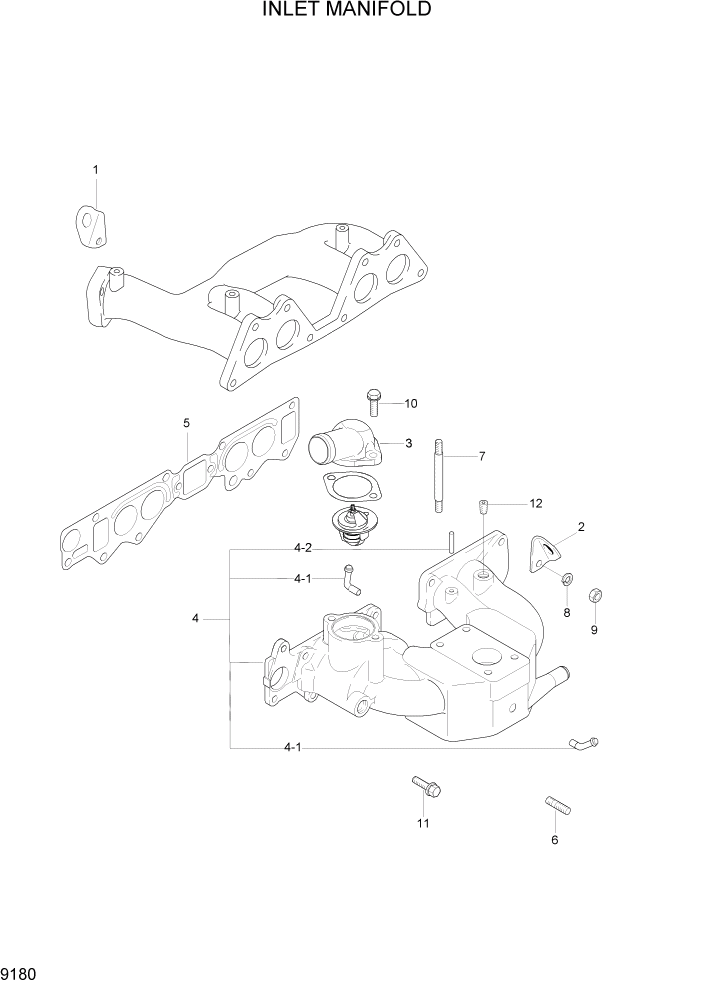 Схема запчастей Hyundai HLF20/HLF25/HLF30-5 - PAGE 9180 INLET MANIFOLD ДВИГАТЕЛЬ БАЗА