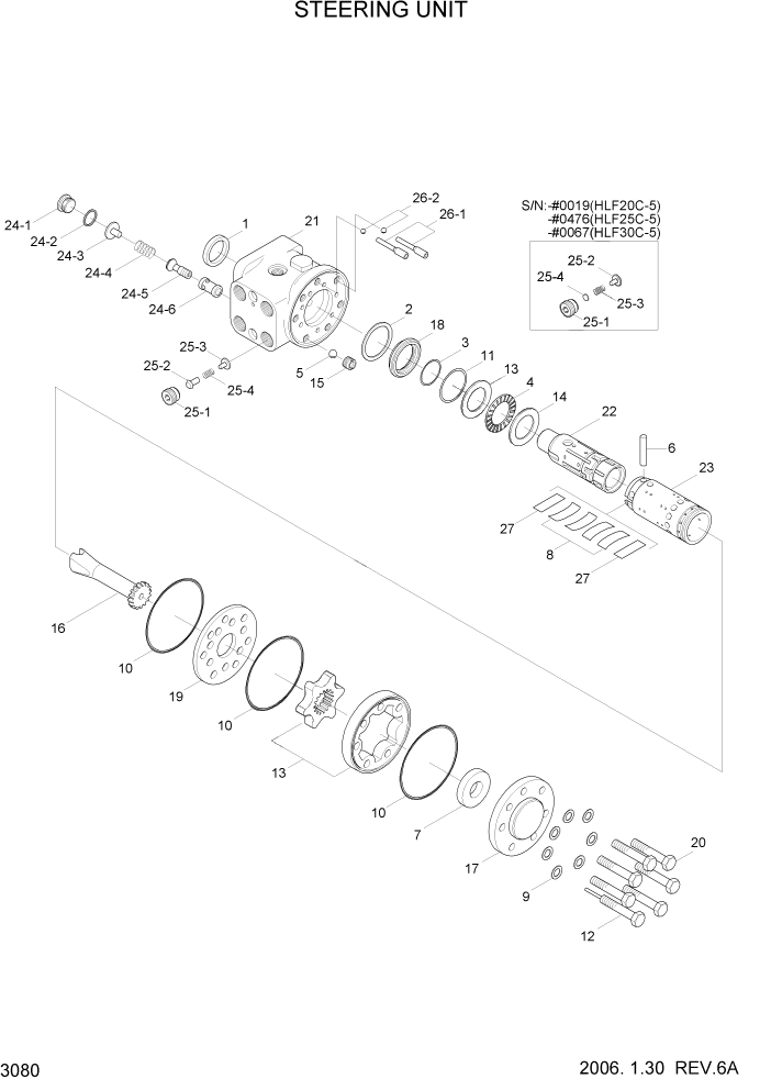 Схема запчастей Hyundai HLF20/HLF25/HLF30C-5 - PAGE 3080 STEERING UNIT ГИДРАВЛИЧЕСКАЯ СИСТЕМА